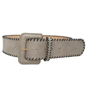 Contrast Whipstitch Buckle Belt - Greige Goods