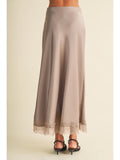 Satin & Lace Maxi Skirt - Greige Goods