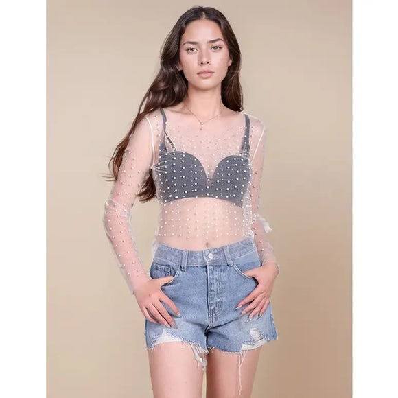 Pearl Mesh Top - Greige Goods