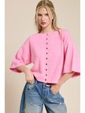 Button Front Short Sleeve Knit Cardigan - Greige Goods