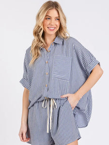 Checker Button Down Shorts Set