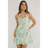 Halter Mint Floral Mini Dress - Greige Goods