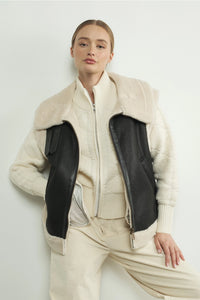Faux Leather Fleece Collar Vest - Greige Goods
