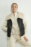 Faux Leather Fleece Collar Vest - Greige Goods