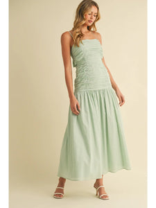 Ruched Linen Maxi Dress - Greige Goods