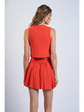 Front Tie Top & Pleated Mini Skirt Set