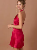 Pleated Halter Neck Mini Dress - Greige Goods