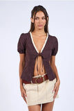 Floral Embroidered Tie Blouse - Greige Goods