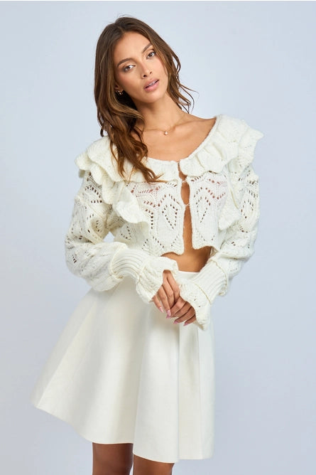 See-Through Ruffle Crop Sweater - Greige Goods