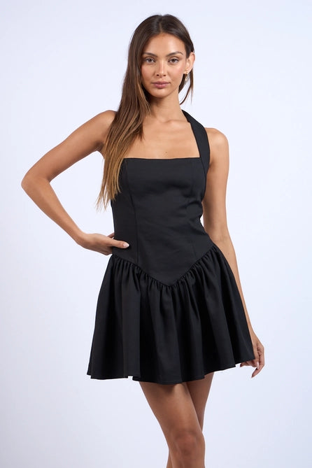 Halter Fit & Flare Mini Dress - Greige Goods