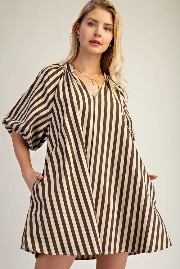 Puff-Sleeve Mini Dress - Greige Goods