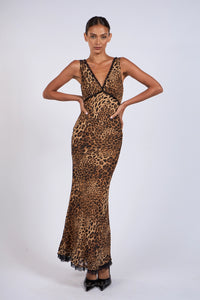 Leopard Print Black Lace Midi Dress - Greige Goods