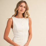Linen Sleeveless Drop Waist Mini Dress - Greige Goods
