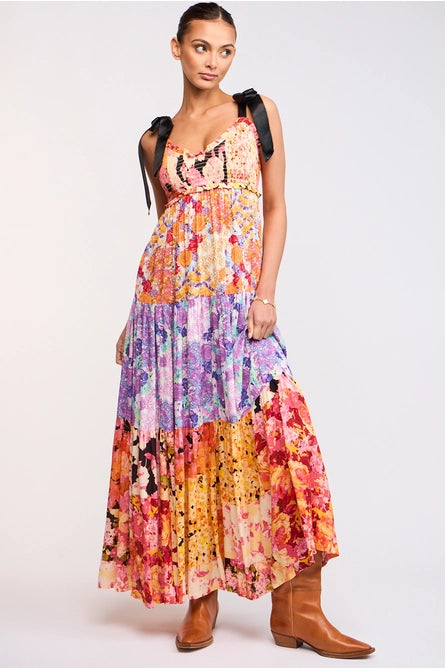 Multi Floral Tie Strap Maxi - Greige Goods