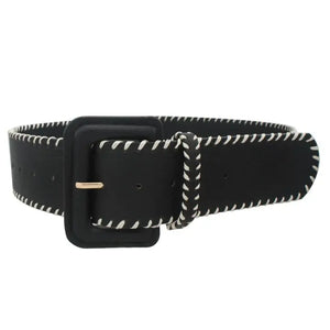 Contrast Whipstitch Buckle Belt - Greige Goods