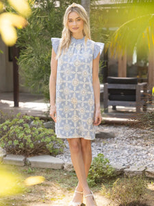 Embroidered Ruffle Sleeve Dress - Greige Goods