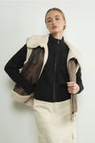 Faux Leather Fleece Collar Vest - Greige Goods