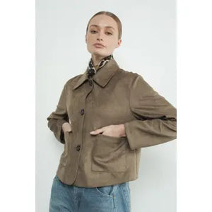 Suede Collared Jacket - Greige Goods
