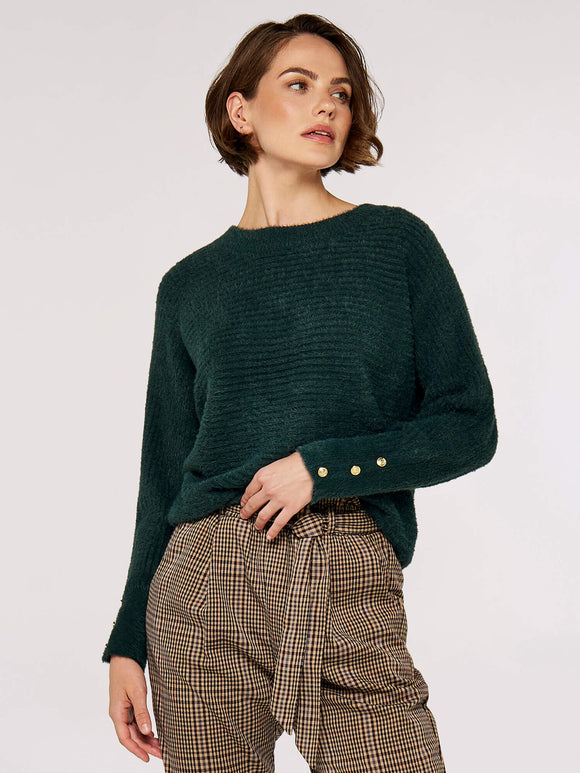 Ribbed Button Cuffed Sweater