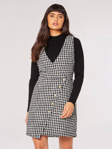 Dogtooth Pinafore Mini Dress - Greige Goods