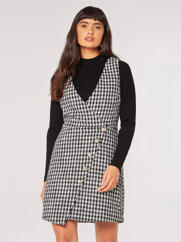 Dogtooth Pinafore Mini Dress - Greige Goods