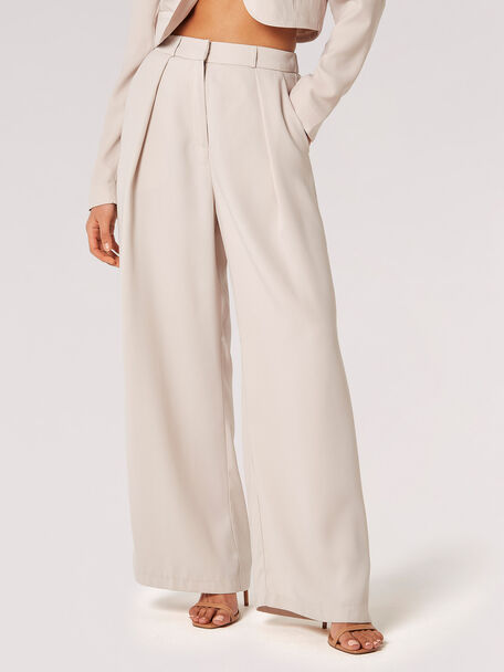 Pleat Detail Soft Tailored Pant - Greige Goods