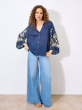 Paisley Embroidered Bell Sleeve Blouse - Greige Goods