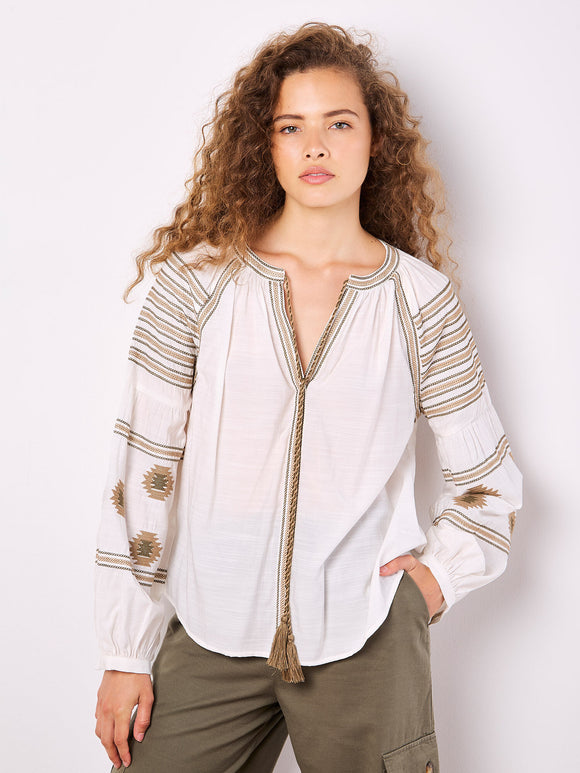Aztec Embroidered Tie Top - Greige Goods