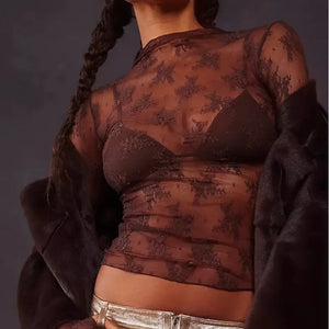 Floral Lace Mesh Top - Greige Goods