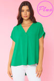 Curvy Girl Foldover V-Neck Blouse - Greige Goods