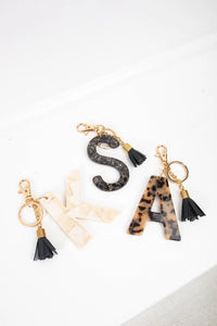 Chunky Acetate Letter Keychain - Greige Goods
