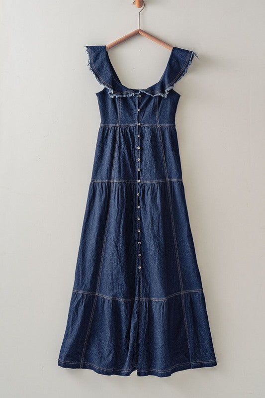 Frayed Maxi Denim Dress - Greige Goods