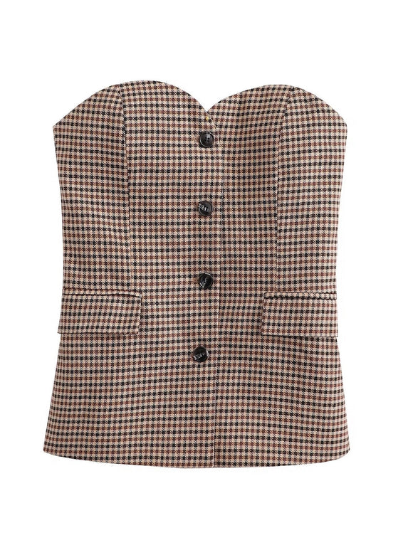 Strapless Button Top - Greige Goods