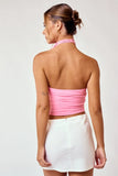 Strappy Ruching Floral Trim Top - Greige Goods