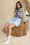 Button Closure Stripe Crop - Greige Goods
