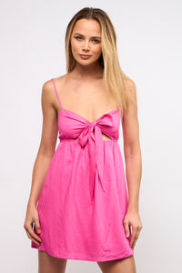 Solid Front Tie Open Back Mini Dress - Greige Goods