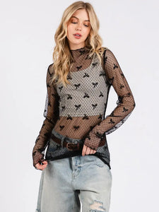 Bow Print Lace Top - Greige Goods
