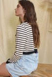 Button Closure Stripe Crop - Greige Goods