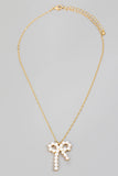 Solid Pearl Ribbon Bow Pendant Chain Necklace - Greige Goods