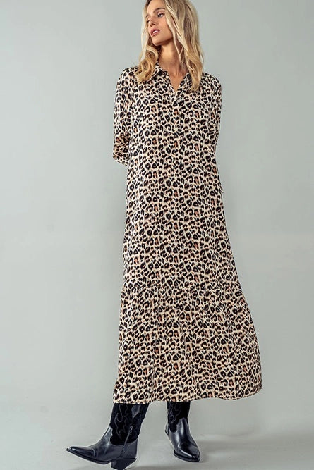 Leopard Print Button Maxi - Greige Goods