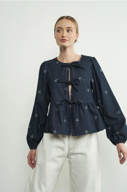 Bow Front Tie Blouse - Greige Goods