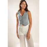 Denim Button Front Vest - Greige Goods