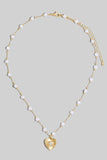 Heart Pendant Pearl Station Chain Necklace - Greige Goods