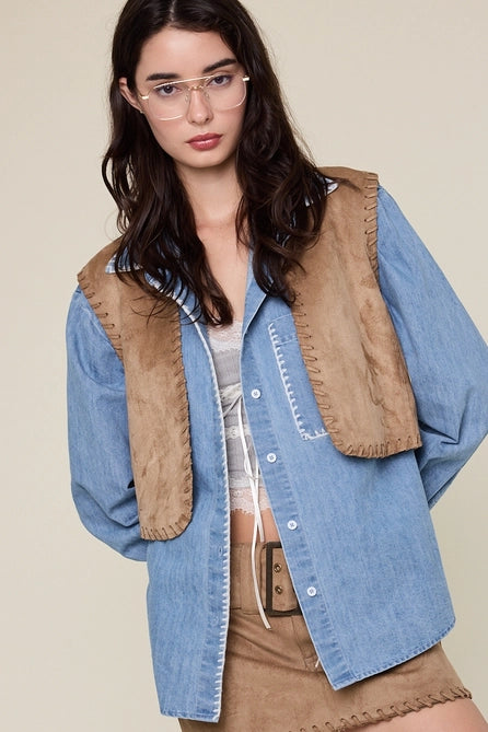 Suede Stitching Point Vest