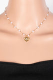 Heart Pendant Pearl Station Chain Necklace - Greige Goods
