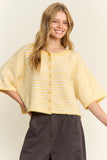 Striped Short Sleeve Knit Cardigan - Greige Goods