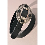 Stone Accent Oval Concho Buckle Belt - Greige Goods