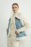 Denim Sherpa Mixed Vest - Greige Goods