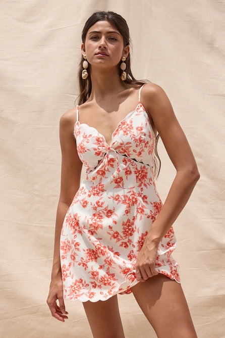 Scallop Cut Floral Mini Dress