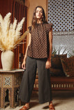Ruffle Neck & Shoulder Print Blouse - Greige Goods